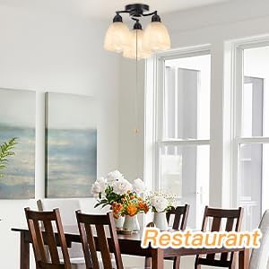3-Light Flush Mount Ceiling Light with Pull Chain, Modern Black Lighting Fixtures with Alabaster Glass for Kitchen Island Dining Room Bedroom Farmhouse Foyer Hallway
