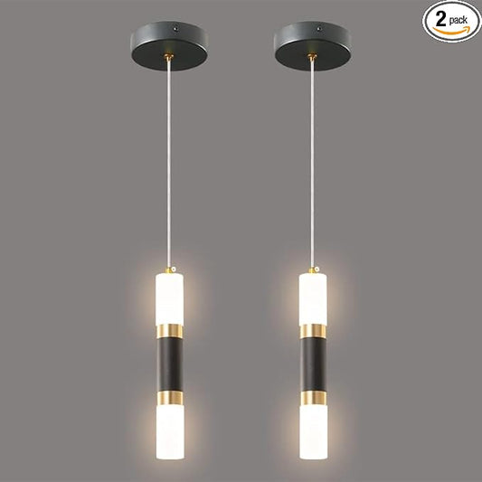 Modern Kitchen Island Light Fixture Dimmable LED Black Mini Pendant Light Bedroom Bedside Table Black Gold Small Pendant Lighting (2-Pack)