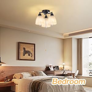 3-Light Flush Mount Ceiling Light with Pull Chain, Modern Black Lighting Fixtures with Alabaster Glass for Kitchen Island Dining Room Bedroom Farmhouse Foyer Hallway