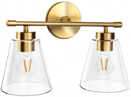 Hamilyeah Bathroom Vanity Light Fixtures Over Mirror, 2 Light Wall Light Fixture with Clear Glass Shade, Gold Sconces Wall Lighting for Bathroom, Kitchen, Living Room
