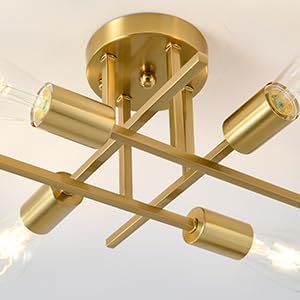 EGM Gold Semi Flush Mount Ceiling Light, 4-Light Modern Kitchen Light Fixture with E26 Base, Ceiling Lamp for Bedroom, Sputnik Chandelier for Dining Room Living Room Foyer Office (1 Pack)