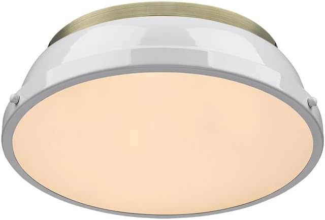 Golden Lighting 3602-14 AB-WH Duncan Flush Mount, Aged Brass with White Shade