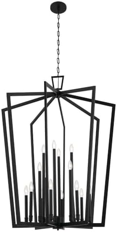 KICHLER Abbotswell 36.75" Updated Traditional 16 Light Foyer Pendant Ceiling Light Fixture with Open Cage Design in Black for Foyer, Dining Room or Living Room (36.75" x 36.75" x 49") 43499BK