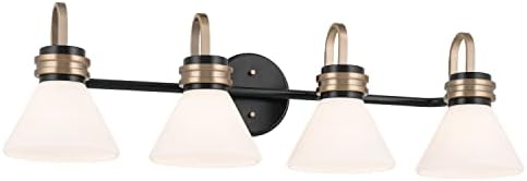 Kichler Farum 34" 4-Light Bathroom Vanity Light Fixture with Opal Glass in Black, Modern Over Mirror Lighting for Single or Double Vanity, Powder Room (34" W x 9.5" H), 55156BK