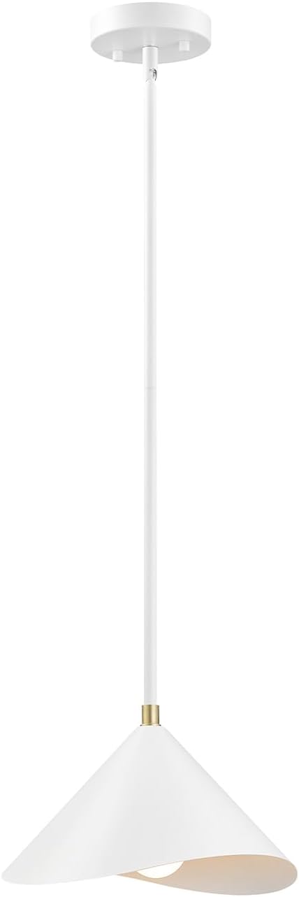 Globe Electric 1-Light Pendant Light, Matte White Metal Shade with Brass Accent, Organic Modern Pendant for Dining Room, Kitchen Island, or Living Room