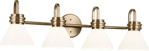 Kichler Farum 34" 4-Light Bathroom Vanity Light Fixture with Opal Glass in Champagne Bronze, Wall Mounted Over Mirror for Modern Bath Lighting (34" x 9.5" x 9.5"), 55156CPZ