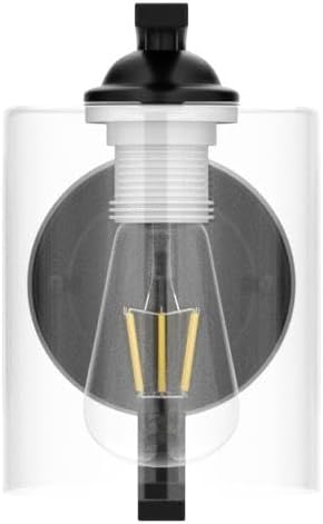 CANMEIJIA Wall Sconce 1 Light, Modern Wall Lighting Fixture, Bathroom Vanity Lights with Matte Black Wall Lamp for Bedroom Kitchen Hallway Porch, Clear Glass Shade, E26 Socket, Bulbs Not Included