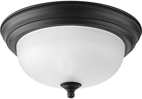 Progress Lighting 1-Light Ceiling Light, Flush Mount Ceiling Light Fixture for Interior Kitchen Lights, Hallway, Bedroom, Living Room, 11-3/8" by 5-1/2", Forged Black, Alabaster Glass Shade