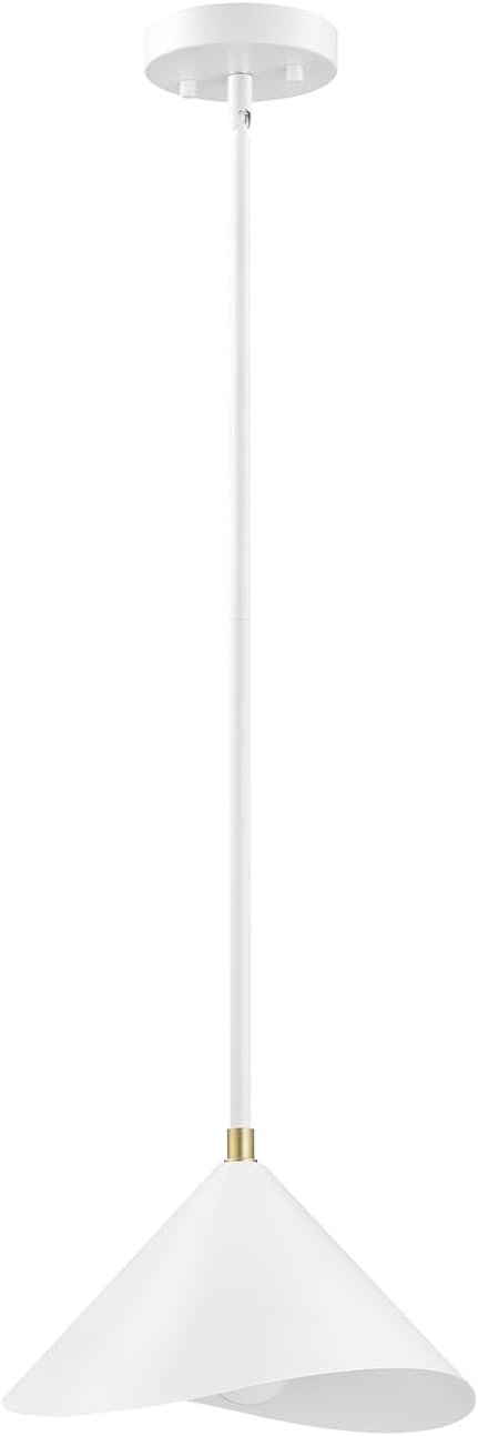 Globe Electric 1-Light Pendant Light, Matte White Metal Shade with Brass Accent, Organic Modern Pendant for Dining Room, Kitchen Island, or Living Room