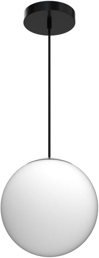 KoKo&Yukina 8-inch Globe Pendant Lighting for Kitchen Island Mid Century Modern Hanging Light Fixture with Milk Glass Globe Glass Black Industrial Hanging Ceiling Lights for Sink Bathroom Entryway