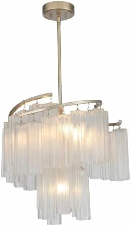 Maxim Lighting Victoria 7-Light Pendant Light | Golden Silver Steel Finish | Waterfall Glass Shade | Contemporary Indoor Light Fixture | Ideal for Kitchen Islands & Dining Rooms | 39575WFLGS