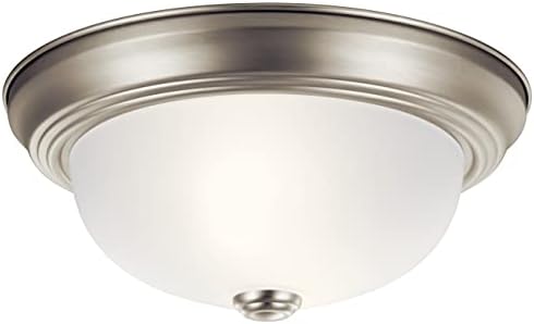 Kichler 8111NI Flush Mount Round Glass Ceiling Lighting, Brushed Nickel 2-Light (12" W x 7" H) 120 Watts