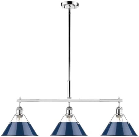 Golden Lighting 3306-LP CH-NVY Orwell Linear Pendant, Chrome with Navy Blue Shade