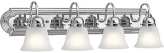 Kichler 30" 4-Light Vanity Bath Light in Chrome, Modern Bathroom Light with Clear Satin Etched Glass, ("30" W x 8" H), 5338CHS