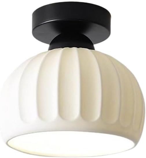 KISAD Modern Minimalist Semi-Flush Mount Ceiling Light Nordic Stripe Ceramics Small Ceiling Lamp Indoor Home Decor Fixture for Hallway Entryway Balcony Closet(Black)