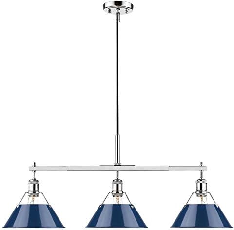 Golden Lighting 3306-LP CH-NVY Orwell Linear Pendant, Chrome with Navy Blue Shade