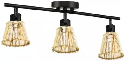 Globe Electric 3-Light Track Lighting Kit, Matte Black, Bamboo Shades, 3 Bulb Kitchen Light, E12 Socket