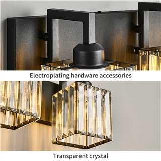 Black Bathroom Light Fixture, 5-Light Crystal Vanity Lighting, Bathroom Lighting Fixtures Over Mirror, Modern Crystal Wall Lamp
