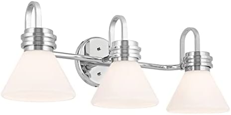 Kichler Farum 26" 3-Light Bathroom Vanity Light Fixture with Opal Glass in Chrome, Modern Wall Mount Over Mirror for Single or Double Vanity (26" x 9.5" x 9.5"), 55155CH