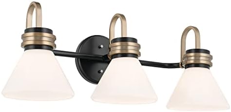 Kichler Farum 26 in 3-Light Bathroom Vanity Light Fixture with Opal Glass in Black with Champagne Bronze Accents for Modern Bathrooms and Powder Rooms (26 in W x 9.5 in H x 9.5 in D) 55155BK