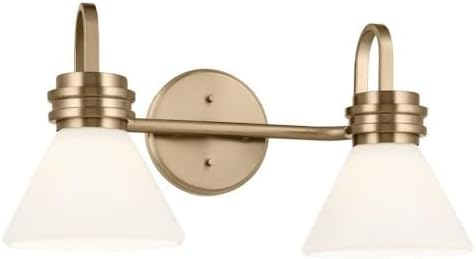 Kichler Farum 2-Light Bathroom Vanity Light Fixture with Opal Glass in Black with Champagne Bronze Accents, Modern Damp Rated for Over Mirror (19.25" x 9.5" x 9.5"), 55154BK