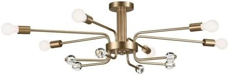 KICHLER Ocala 6-Light Flush Mount, Art Deco Light with Clear Crystal in Champagne Bronze, for Entryways, Home Office, Wet Bar, Dining Nook, or Transition Pieces (12.5" x 24.25" x 41.25"), 52602CPZ