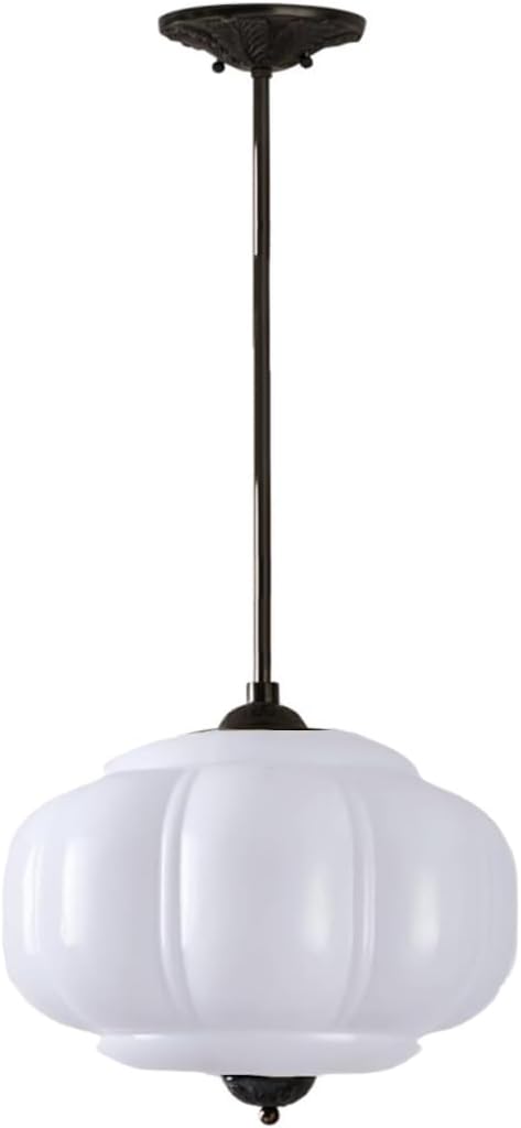 Milk White Glass Pendant Light Vintage Schoolhouse Lighting Opal Glass Chandelier Traditional Black Semi Flush Mount Ceiling Light for Bedroom Kitchen Dining Room