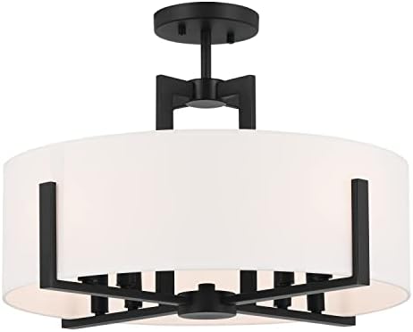 Kichler Malen 20" 8-Light Convertible Semi-Flush with White Fabric Shade in Black, 52592BK