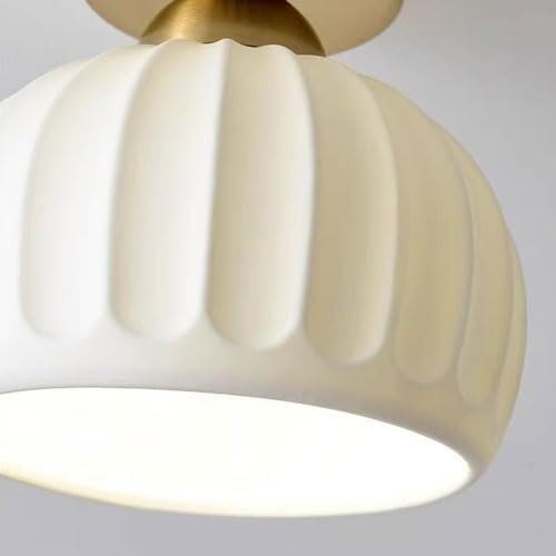 KISAD Modern Minimalist Semi-Flush Mount Ceiling Light Nordic Stripe Ceramics Small Ceiling Lamp Indoor Home Decor Fixture for Hallway Entryway Balcony Closet(White)