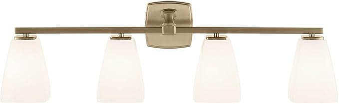 Kichler Marant 4-Light Bathroom Vanity Light Fixture with Opal Glass, 33.25" Modern Wall Mount Lighting Over Mirror in Champagne Bronze for Powder Room (33.25" W x 9.5" H), 55217CPZ