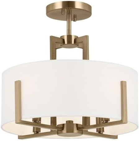 Kichler Malen 4-Light Semi Flush Mount Ceiling Light Fixture, Modern Convertible Semi-Flush or Pendant Light with Fabric Shade in Champagne Bronze, Bedroom or Hallway, (15" Dia x 14.25" H), 52591CPZ
