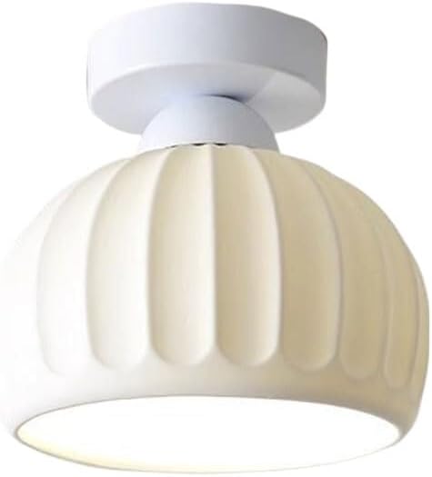 KISAD Modern Minimalist Semi-Flush Mount Ceiling Light Nordic Stripe Ceramics Small Ceiling Lamp Indoor Home Decor Fixture for Hallway Entryway Balcony Closet(White)