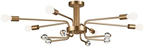 KICHLER Ocala 6-Light Flush Mount, Art Deco Light with Clear Crystal in Champagne Bronze, for Entryways, Home Office, Wet Bar, Dining Nook, or Transition Pieces (12.5" x 24.25" x 41.25"), 52602CPZ