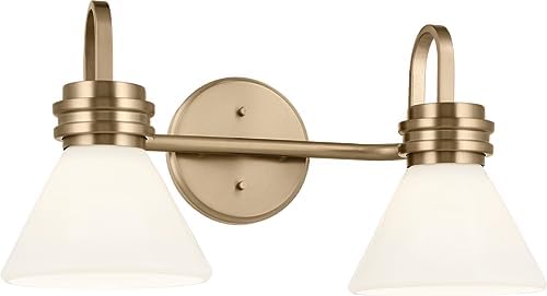 Kichler Farum 2-Light Bathroom Vanity Light Fixture with Opal Glass Shades in Champagne Bronze, Modern Wall Mount Over Mirror for Powder Room (19.25" W x 9.5" H), 55154CPZ