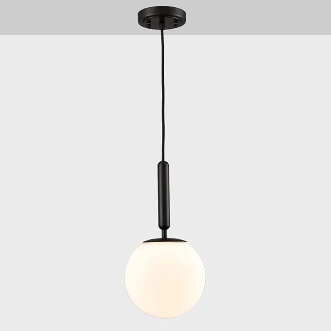 DIRYZON Modern Globe Pendant Lighting for Kitchen Island Black Hanging Ceiling Light Dining Pendant Chandelier Fixture with 7.9 Inches Milky White Frosted Lampshade