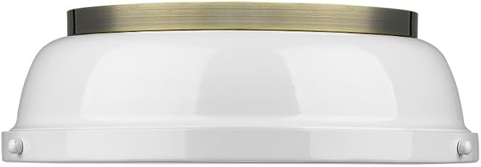 Golden Lighting 3602-14 AB-WH Duncan Flush Mount, Aged Brass with White Shade
