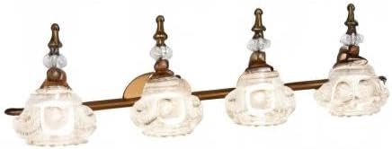 Vintage Vanity Light Fixtures, 4-Light Bathroom Lighting with Crystal Glass Lampshade, Matte Brushed Antique Brass Finish, Vanity Lights for Bathroom Bedroom Hallway