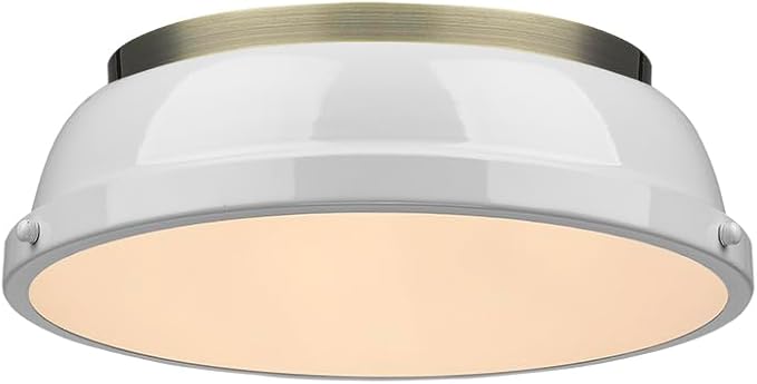 Golden Lighting 3602-14 AB-WH Duncan Flush Mount, Aged Brass with White Shade