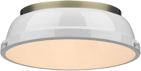 Golden Lighting 3602-14 AB-WH Duncan Flush Mount, Aged Brass with White Shade