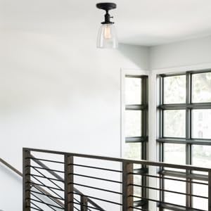 PERMO Industrial Semi Flush Mount Ceiling Light Vintage Ceiling Lights Black Hallway Fixtures with Glass Lampshade Kitchen entryway Light