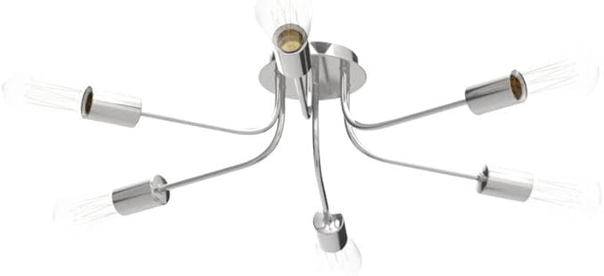 Modern Sputnik Chandelier 6 Light Semi Flush Mount Ceiling Lighting Cotemporary Industrial Brushed Nickel Ceiling Fixture for Bedroom, Hallway, Kitchen, Bar