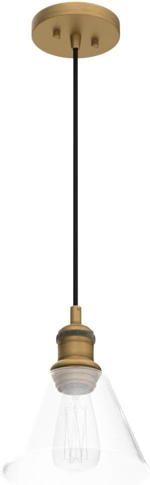 Yosoan 1-Light Vintage Edison Hanging Pendant Light, Mini Funnel Flared Glass Clear Glass Shade for Kitchen Bathroom Porch Living Room Dinning Room Office Restaurants Hotels Bar Island (Antique)