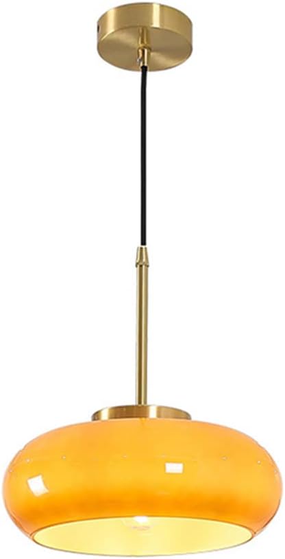 Orange Pendant Light - Glass Hanging Lamp Gold Brass 1-Light Kitchen Island Pendant Lights Fixture Mid Century Modern Ceiling Hanging Lighting with 11 ″ Dome Shade for Dining Room