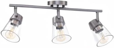 GLOBE Electric 64000045 24" 3-Light Track Lighting, Pewter, Clear Glass Shades, Ceiling Light, Pivot Shade, 3 Bulb, Kitchen Lights, E26 Socket