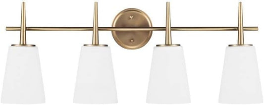 Generation Lighting 4440404-848 Driscoll Four Light Bathroom Light or Wall Light With Cased Opal Etched Glass, Satin Bronze Finish, 4-Light, cETL Listed, Safety Rated for Wet Locations
