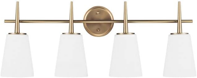 Generation Lighting 4440404-848 Driscoll Four Light Bathroom Light or Wall Light With Cased Opal Etched Glass, Satin Bronze Finish, 4-Light, cETL Listed, Safety Rated for Wet Locations