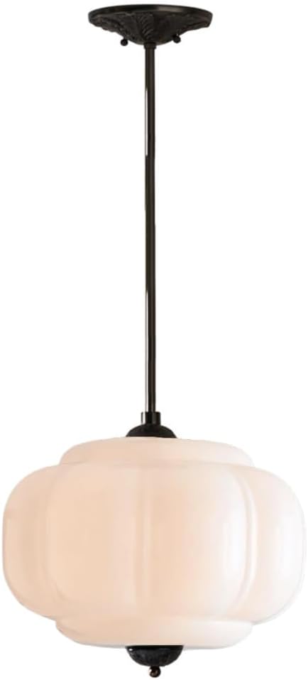 Milk White Glass Pendant Light Vintage Schoolhouse Lighting Opal Glass Chandelier Traditional Black Semi Flush Mount Ceiling Light for Bedroom Kitchen Dining Room