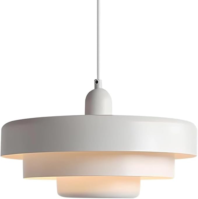 White 3-Tier Pendant Light Fixture, 13.8" Large Mid Century Modern Adjustable Hanging Ceiling Lamp, E26 Base Retro Farmhouse Pendant Lighting for Kitchen Island Dining Room Living Room Bedroom