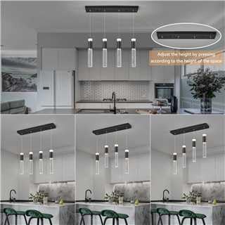 4-Light Pendant Light Fixture, Dimmable LED Kitchen Island Lighting with Bubble Crystal Shades, Modern Black Gold Metal for Dining Room, Foyer, Easy Installation