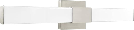 LUXRITE LED Bathroom Vanity Light Fixtures Square 24 Inch Brushed Nickel 5 CCT 2700K-5000K Selectable Over Mirror Vanity Lights Modern Wall Light Bar 24W 1500 Lumens CRI 90 Dimmable Damp Rated ETL